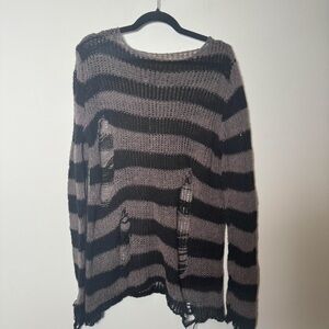 japanese distressed grey and black striped wool sweater size M